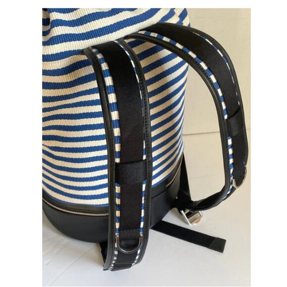 Want Les Essentiels Backpack Roll Top Duffel XL Blue Canvas Leather Stripe - Picture 4 of 11